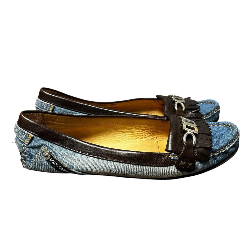RARE Vintage Dolce & Gabbana Y2K Denim Slip On Moccasins Womens 39 / US 9 - Picture 4 of 12
